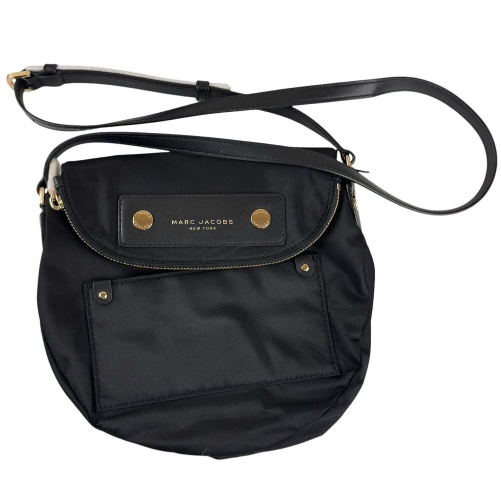 Marc Jacobs Preppy Nylon Mini Natasha Crossbody Bag Purse Black Fold Over NEW